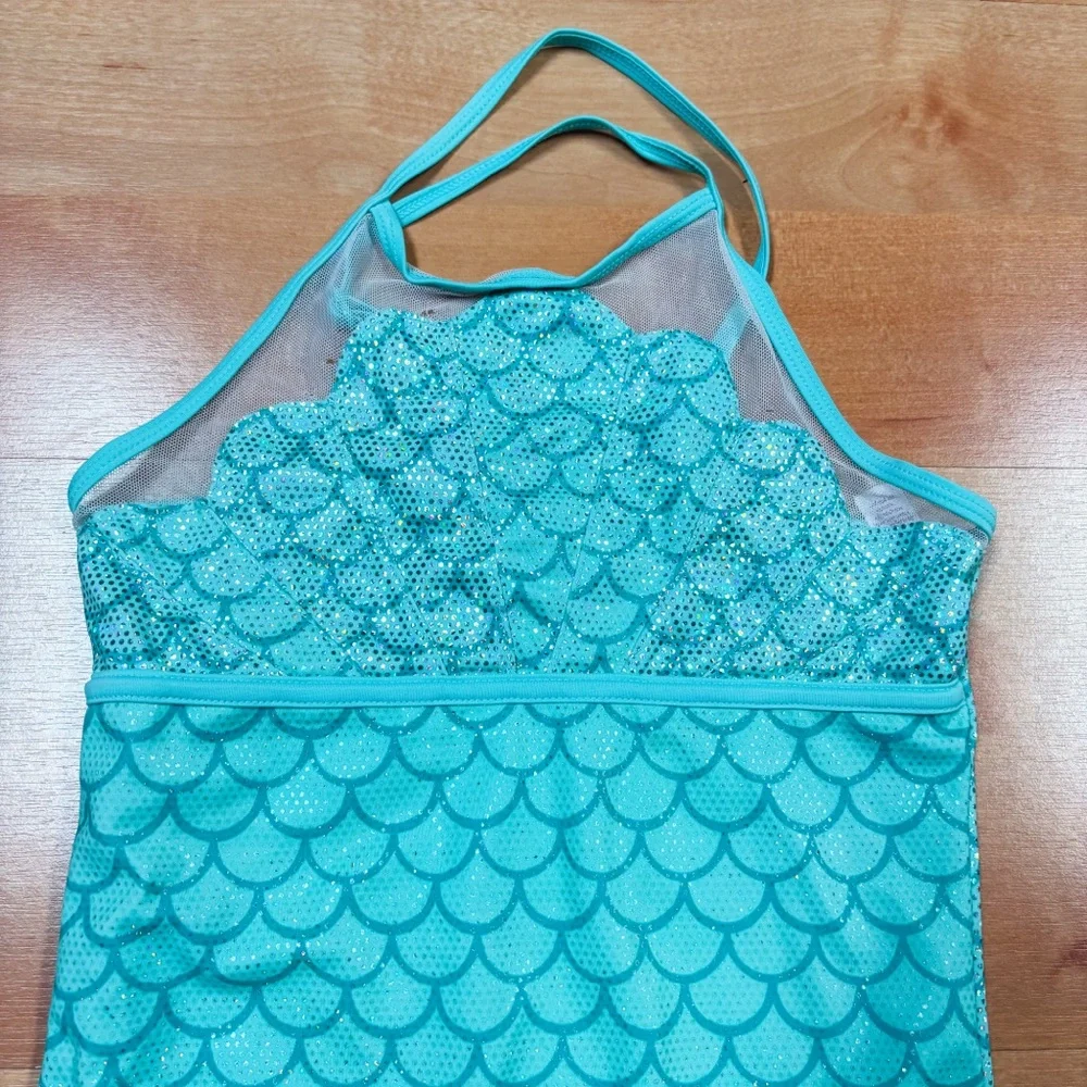 Justice Turquoise & Silver Mermaid Scale One Piece Swimsuit Girls Size 12